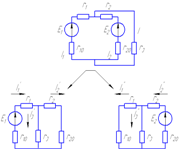 метод наложения - схема к решению задачи методом наложения по электротехнике